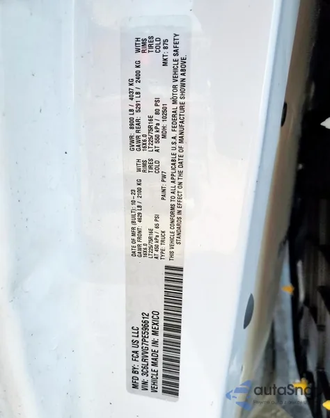 2023 Ram Promaster 2500 2500 Standard from USA, damaged, VIN 3C6LRVVG7PE596612